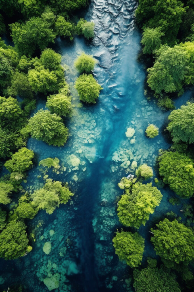 Stimmungsbild: Fluss fließt durch Wald.